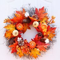 Artificial Autumn Wreath Decor  - Orange