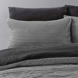 Plush Cord Silver With Teddy Cosy Soft Fleece Reverse Duvet Set - Silver / Double - thumbnail 3