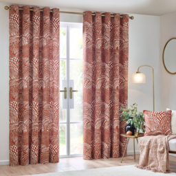 Set of 2 Nola Abstract Cotton Eyelet Curtains - Chestnut / 117cm / 137cm - thumbnail 2