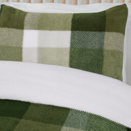 Teddy Fleece Check Duvet Set - Green / Double - thumbnail 5