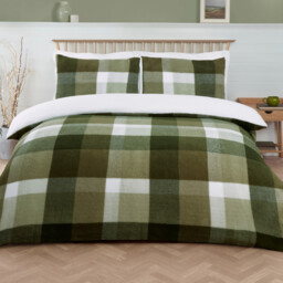 Teddy Fleece Check Duvet Set - Green / Double - thumbnail 2