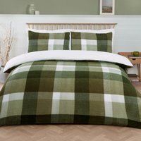 Teddy Fleece Check Duvet Set - Green / Double - thumbnail 1