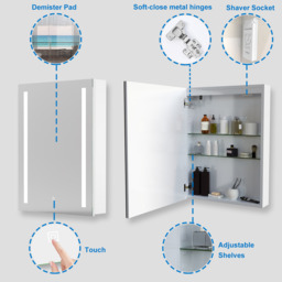 LED Bathroom Cabinet Mirrors Dimmable Demister Pad - White / 60cm - thumbnail 2