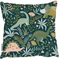 Hand Drawn Dinosaurs And Tropical Leaves And Flowers. Outdoor Cushion - Green / 60cm - thumbnail 1