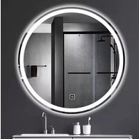 LED Wall Mirror Illuminated Dual Anti Fog One Touch Switch Round - Silver