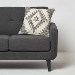 Homescapes Karu Handwoven Geometric Grey Kilim Cushion - Cream - thumbnail 2