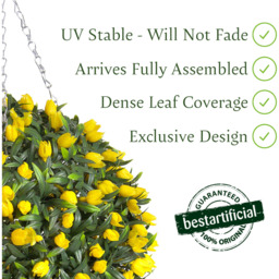Best Artificial Outdoor 28cm Yellow Tulip Hanging Basket Flower Topiary Ball - Yellow - thumbnail 2