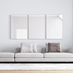3 x Matt Silver Aluminium Framed Modern Wall Mirror - Silver - thumbnail 2