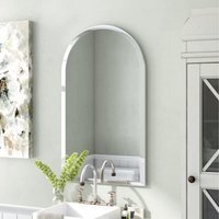 Frameless Arched Wall Mounted Mirror Round Top - Silver