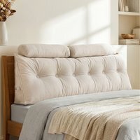 180cm Wedge Headboard Pillow with Removable Cover and 2 Bolster Pillows - Beige - image 1