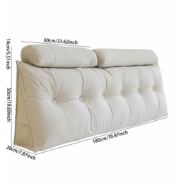 180cm Wedge Headboard Pillow with Removable Cover and 2 Bolster Pillows - Beige - thumbnail 2