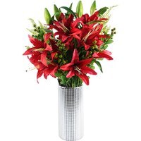 Red Lily Display Silver Glass Vase - 70cm Red Lily Silver Glass Vase