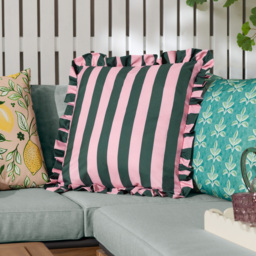 Palm Royale Stripe Ruffle Printed Outdoor Cushion - Pink/Green - thumbnail 5