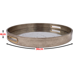 Round Marbled Mirror Tray with Gold Handles - Champagne - thumbnail 4
