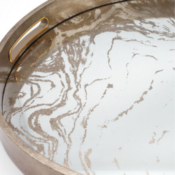 Round Marbled Mirror Tray with Gold Handles - Champagne - thumbnail 5