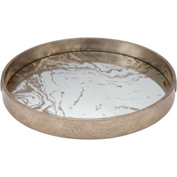 Round Marbled Mirror Tray with Gold Handles - Champagne - thumbnail 3