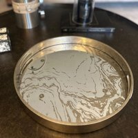 Round Marbled Mirror Tray with Gold Handles - Champagne - thumbnail 1