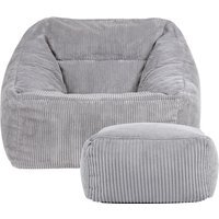 icon Giant Cord Armchair Bean Bag with Footstool - Grey - thumbnail 1