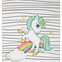 Flatweave Unicorn Kids Bedroom Chenille Rug - Green and Multi - image 1