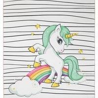 Flatweave Unicorn Kids Bedroom Chenille Rug  - Green and Multi - thumbnail 1