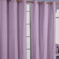 Homescapes Cotton Plain Ready Made Eyelet Curtain Pair - Mauve / 137cm / 117cm - thumbnail 1