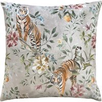 Orient Tiger Repeat Digitally Printed Velvet Cushion - Taupe / Feather