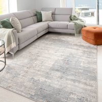 Silver Grey Blue Distressed Abstract Living Area Rug - Grey / 170 x 120cm