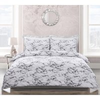 Printed Marble Grey Polycotton Duvet Cover Pillowcase Set - Grey - image 1