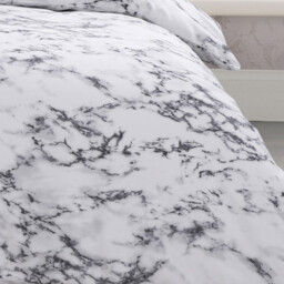 Printed Marble Grey Polycotton Duvet Cover  Pillowcase Set - Grey - thumbnail 3