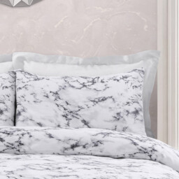 Printed Marble Grey Polycotton Duvet Cover  Pillowcase Set - Grey - thumbnail 2