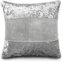 Luxury Crushed Velvet Diamonte Detail Cushion - Silver
