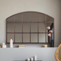 MirrorOutlet The Kirkby Rustic Metal Arched Shape Decorative Window Wall Mirror  - Brown - thumbnail 2