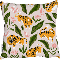 Cute Tigers And Tropical Leaves And Flowers Cushion - Yellow / 60 - thumbnail 2