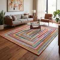 Rainbow Modern Carved Geometric Multi Colour Area Rug - Braided Design - Multi Colour / 290cm