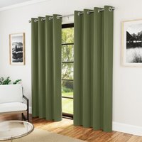 Pair of Supersoft Olive Green Plain Thermal Eyelet Curtains - Olive Green / 168cm / 137cm
