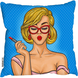 Pop Art Illustration Woman Paints Her Lips Cushion - Blue / 60 - thumbnail 2