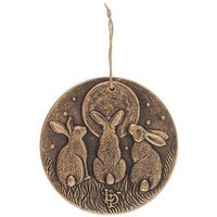 Moonlit Hares Terracotta Wall Plaque - Gold