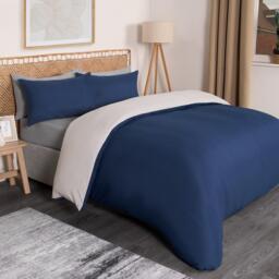 Reversible Plain Dyed Duvet Set - Navy Grey / Single - thumbnail 3
