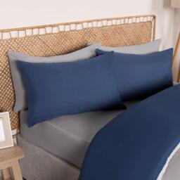 Reversible Plain Dyed Duvet Set - Navy Grey / Single - thumbnail 5
