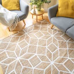 Natural Beige Geometric Jute Area Rug - Brown / 170 x 120cm - thumbnail 5