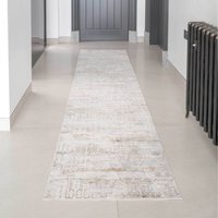 Distressed Aztec Motif Living Area Rug - Greige / 240 x 70cm