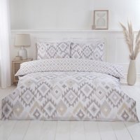 Ikat Bohemian Reversible Polycotton Duvet Set With Pillowcase - Natural / King - thumbnail 1