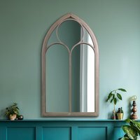 MirrorOutlet The Somerley Rustic Metal Chapel Arched Decorative Wall Mirror - Stone