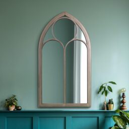 MirrorOutlet The Somerley Rustic Metal Chapel Arched Decorative Wall Mirror - Stone - thumbnail 2