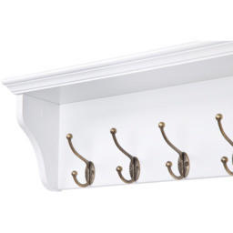 Richmond White Wooden Wall Mounted Coat Rack with 5 Hooks and Shelf - White - thumbnail 3