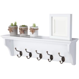 Richmond White Wooden Wall Mounted Coat Rack with 5 Hooks and Shelf - White - thumbnail 5