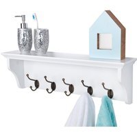 Richmond White Wooden Wall Mounted Coat Rack with 5 Hooks and Shelf - White