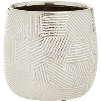 Honna Small White Silver Ceramic Planter - Silver