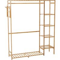 Wooden Clothes Rack with Hooks - Wood / 120cm
