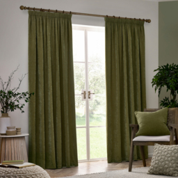 Heavy Chenille Velvet Pencil Pleat Curtains - Olive / 183cm / 229cm - thumbnail 2